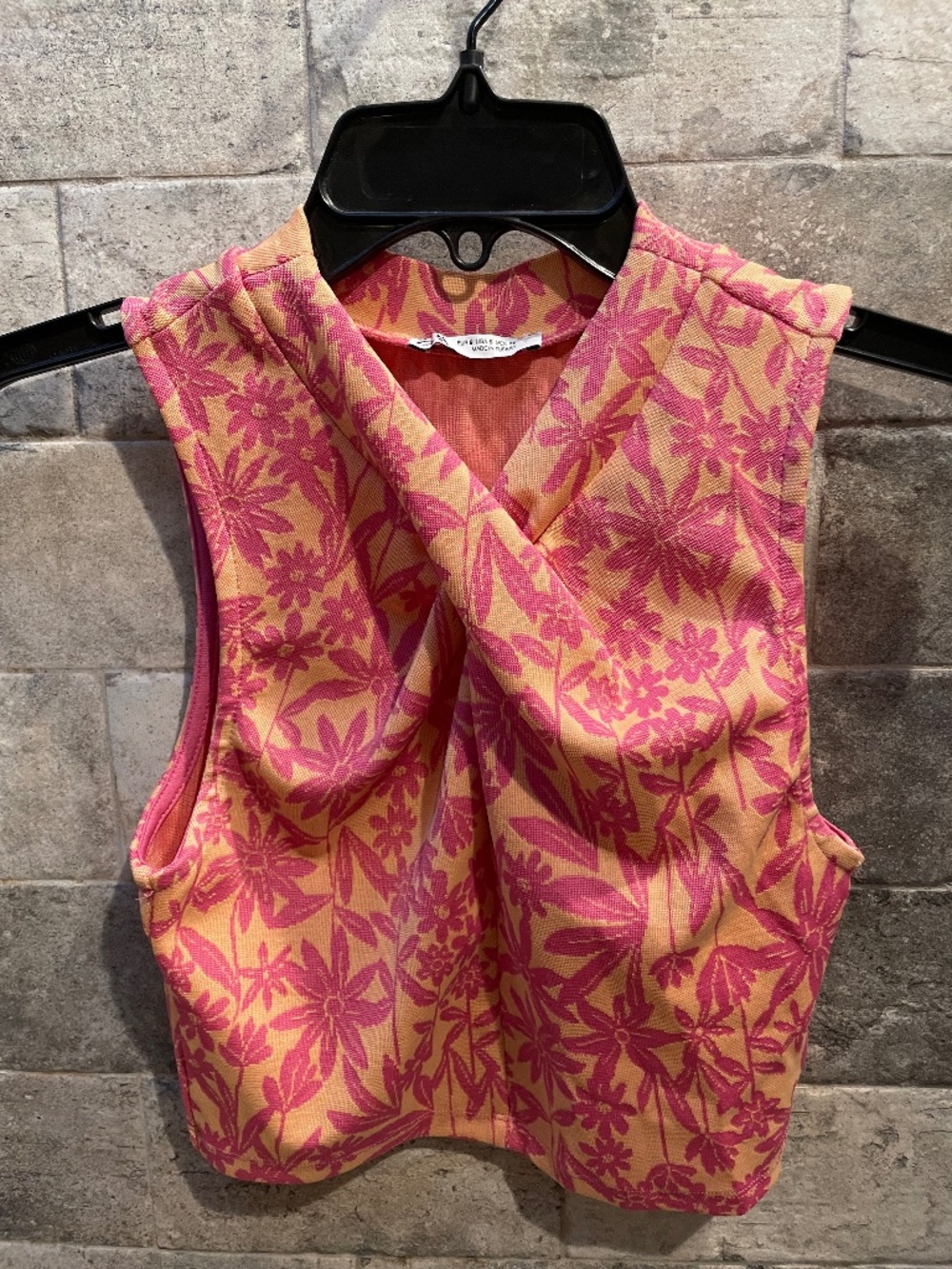 ❤️ ZARA FLORAL ORANGE WRAP SLEEVELESS TOP SIZE SMALL